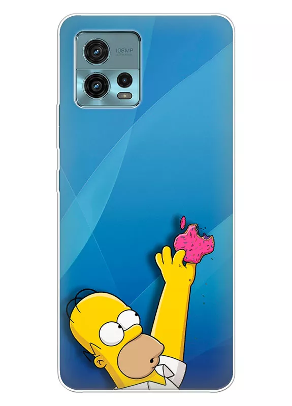 Бампер для Motorola G72 - The Simpsons Симпсоны Гомер Симпсон держит логотип Apple в стиле доната