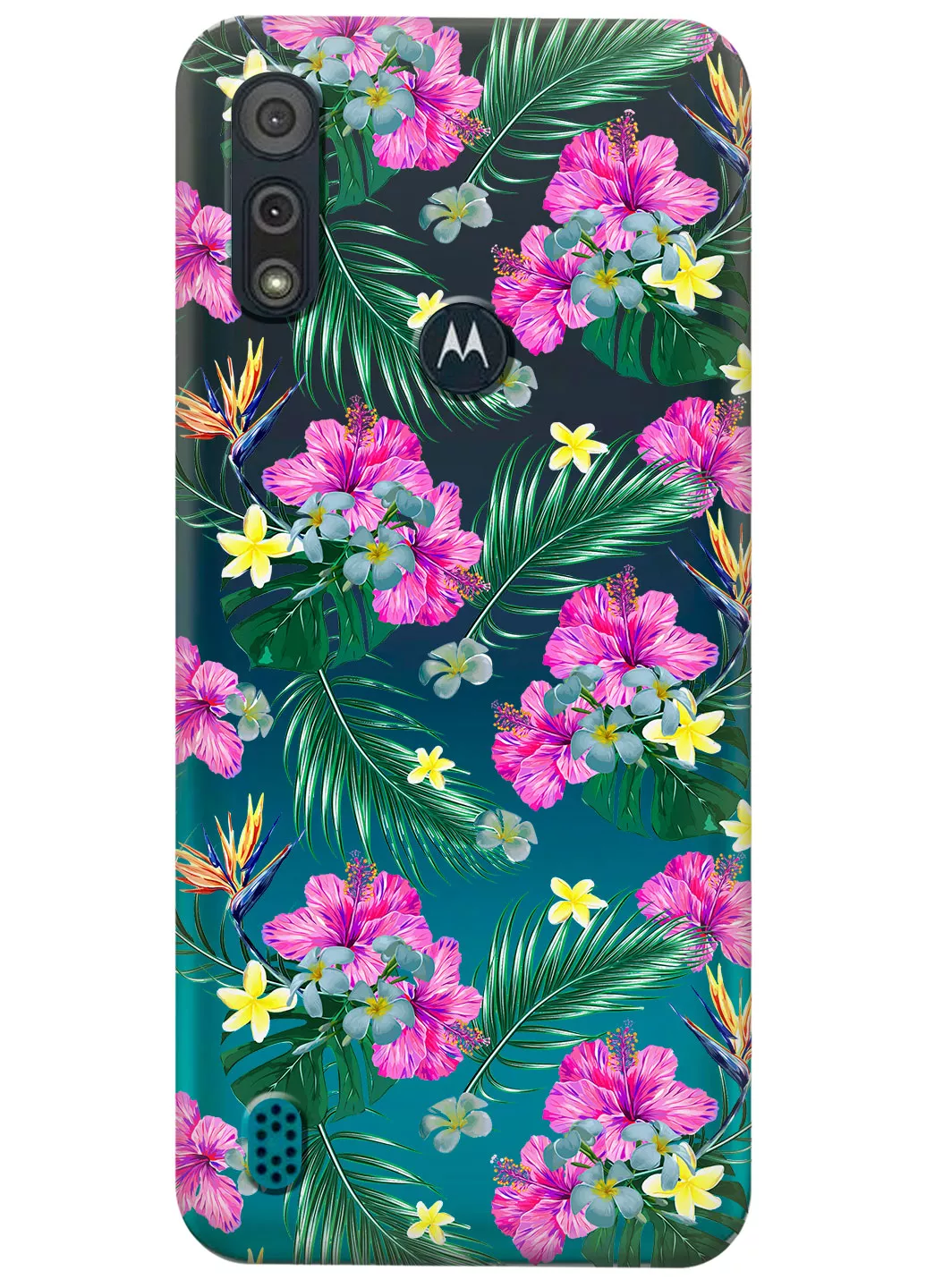 Прозрачный чехол для Motorola Moto E6s - Тропические цветы