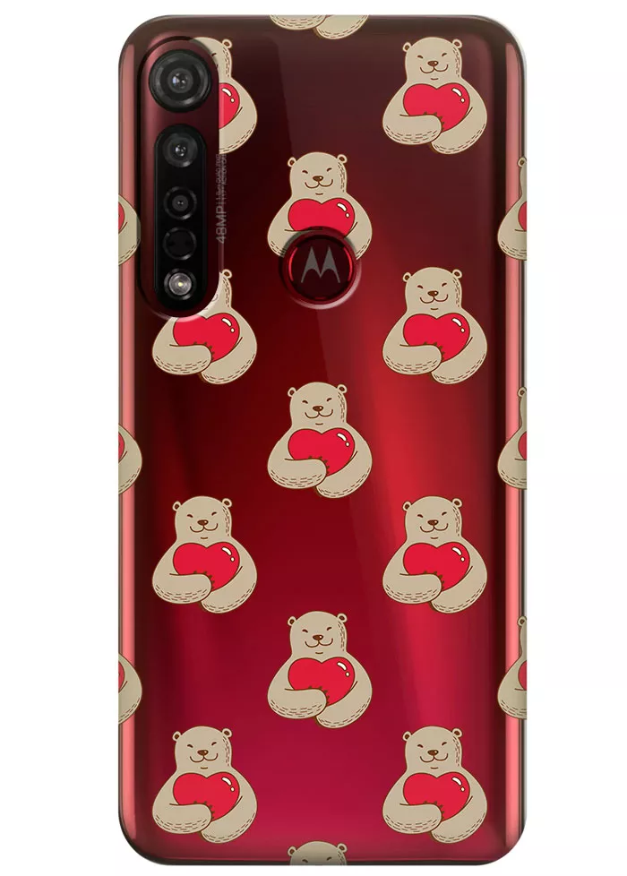 Прозрачный чехол для Moto G8 Plus - Влюбленные медведи