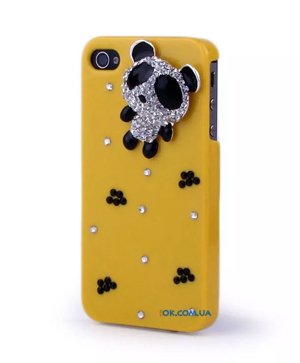 iPhone 4/4S пластиковый чехол с пандой из страз, желтый