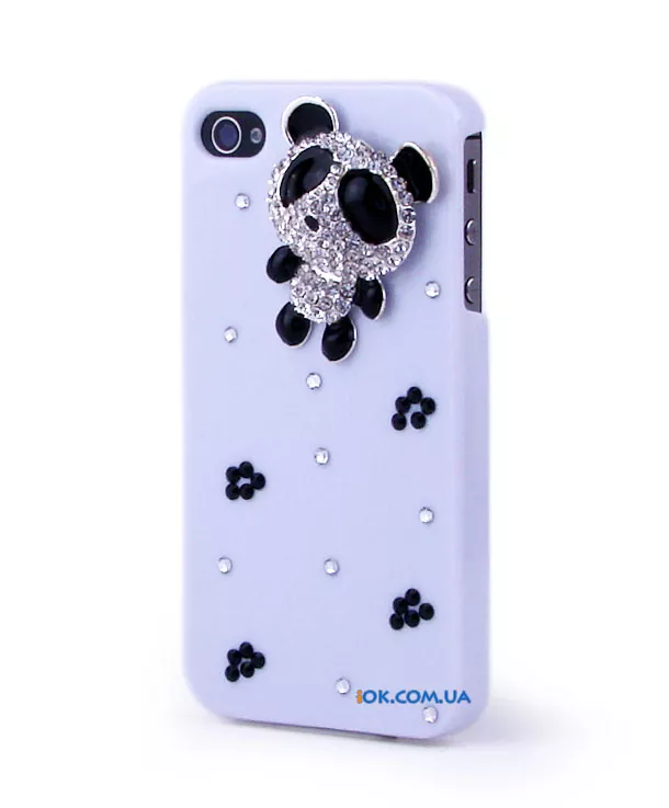 iPhone 4/4S пластиковый чехол с пандой из страз, голубой