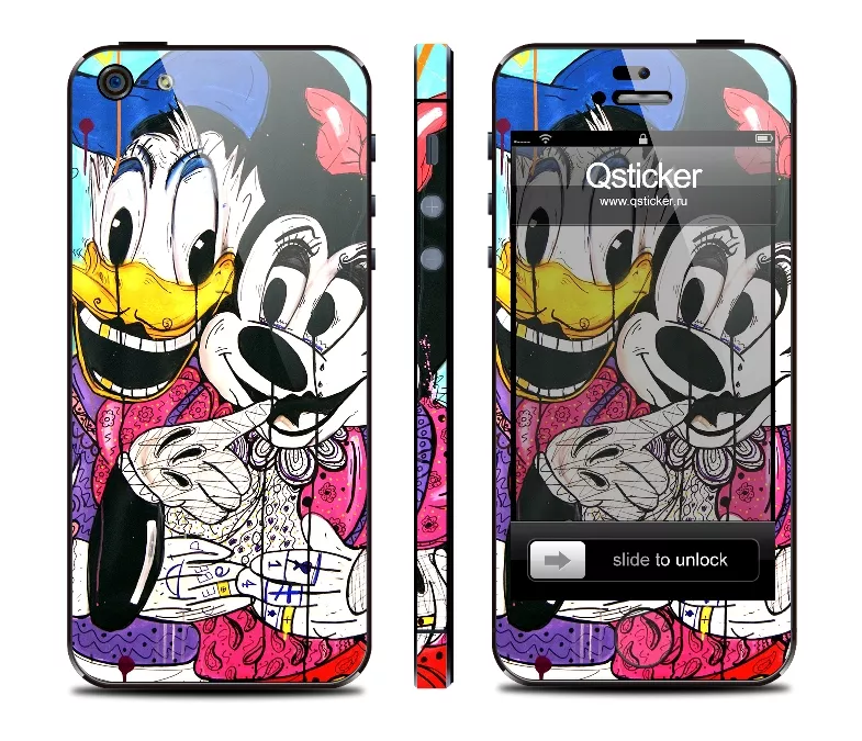 Прикольная наклейка на Айфон 5 с нарисованными Donald & Minnie