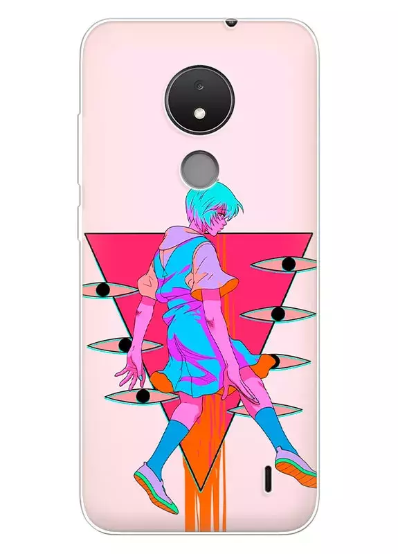 Чехол для Nokia C21 - Евангелион Evangelion Рей Аянами неоновый арт 