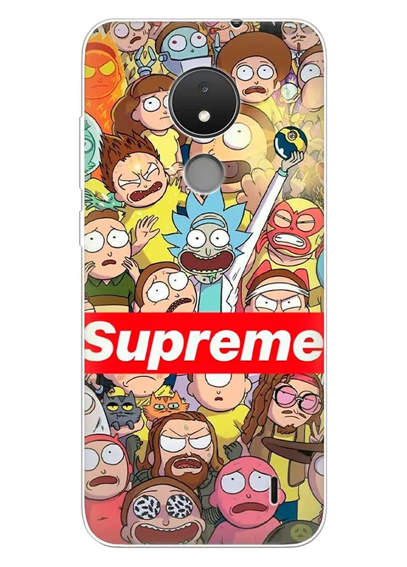 Чехол для Нокия С21 из силикона - Rick and Morty Рик и Морти Supreme все герои мультсериала