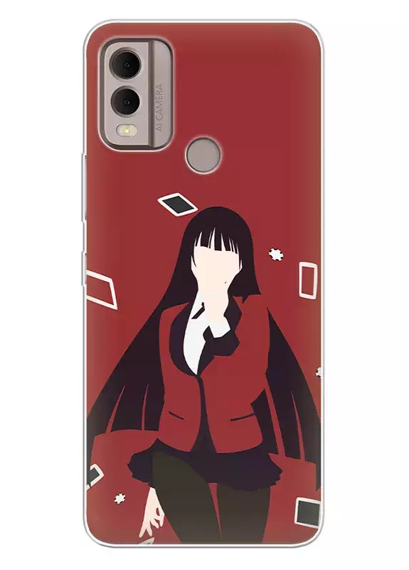Nokia C22 чехол - Безумный азарт Маньяк азартных игр Какэгуруи Kakegurui Compulsive Gambler Юмэко Джабами с игральными картами вектор-арт