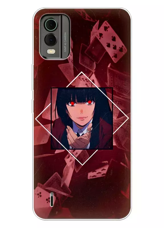 Nokia C32 чехол - Безумный азарт Маньяк азартных игр Какэгуруи Kakegurui Compulsive Gambler Юмэко Джабами зовет с собой на фоне игральных карт