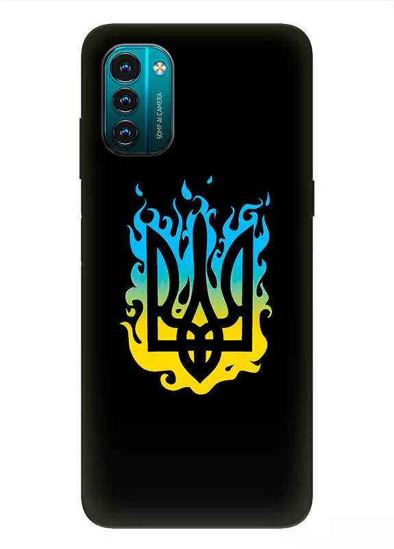 Чехол на Nokia G21 с справедливым гербом и огнем Украины