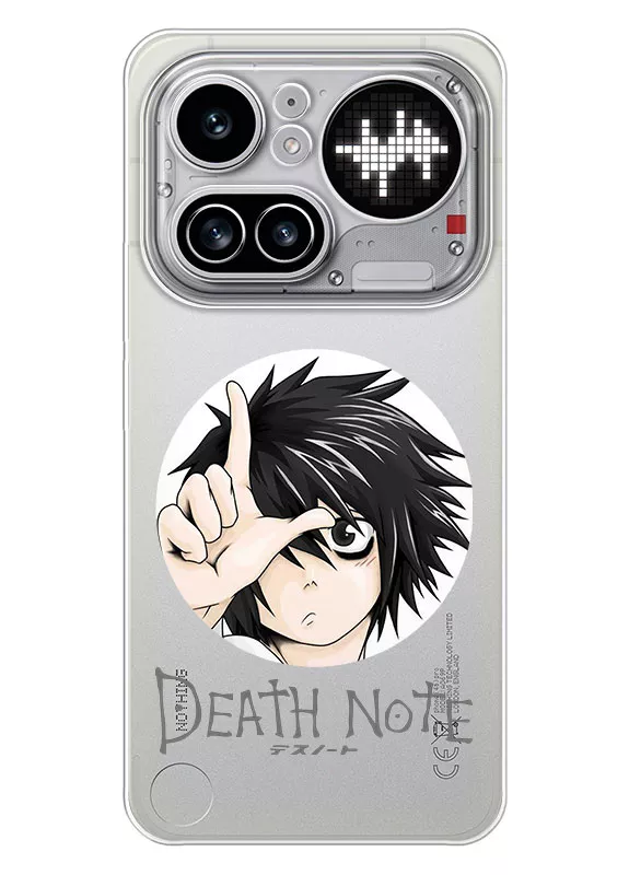 Nothing Phone 4A Pro чехол из прозрачного силикона - Death Note лого с Эл