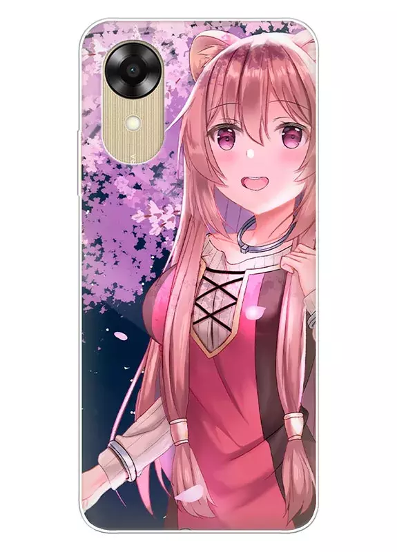 OPPO A17k чехол - Восхождение Героя Щита The Rising of the Shield Hero удивленная Рафталия на фоне сакуры