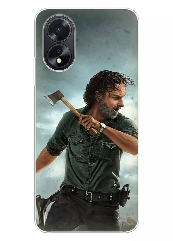 Чехол для Оппо А38 - Ходячие мертвецы The Walking Dead Рик Граймс Эндрю Линкольн атакует с топоров в руках