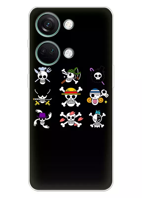 OnePlus Ace 2V чехол - Ван-Пис One Piece логотипы пиратские черепов главных героев