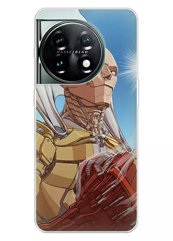 OnePlus 11 чехол - Ванпанчмен Человек одного удара One Punch-Man Wanpanman роботизированный Сайтама крупным планом