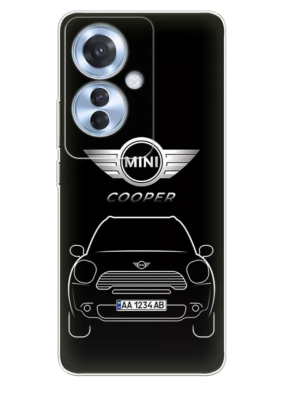 Бампер для OPPO Reno 11F - Mini Мини логотип и автомобиль машина Cooper вектор-арт с номерным знаком