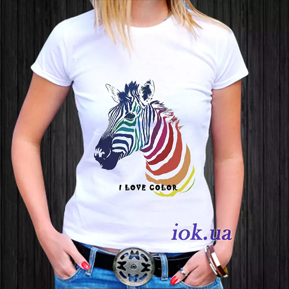 Прикольная, яркая летняя футболка с зеброй, I Love color, на подарок - By Tanita