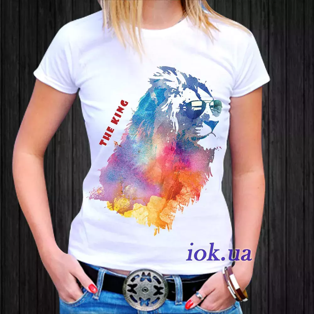 Прикольная, яркая летняя футболка со львом, The King, на подарок - By Tanita