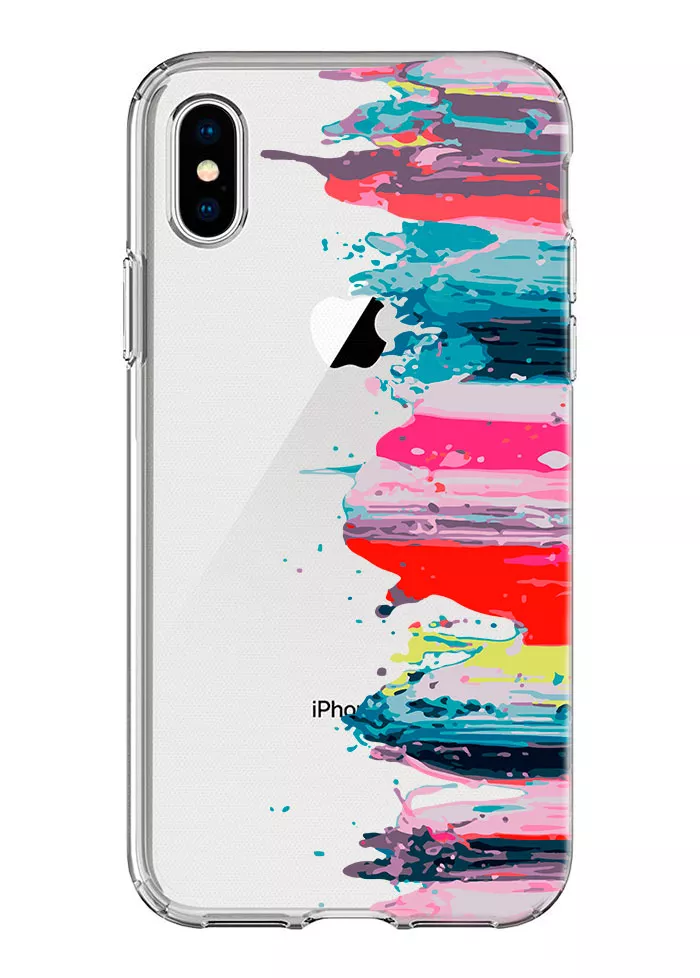 Силиконовый чехол для iPhone X с красками на белом смартфоне