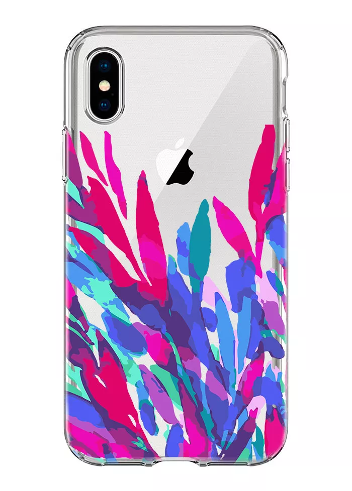 Силиконовый чехол для iPhone X с мазками красок на белом смартфоне