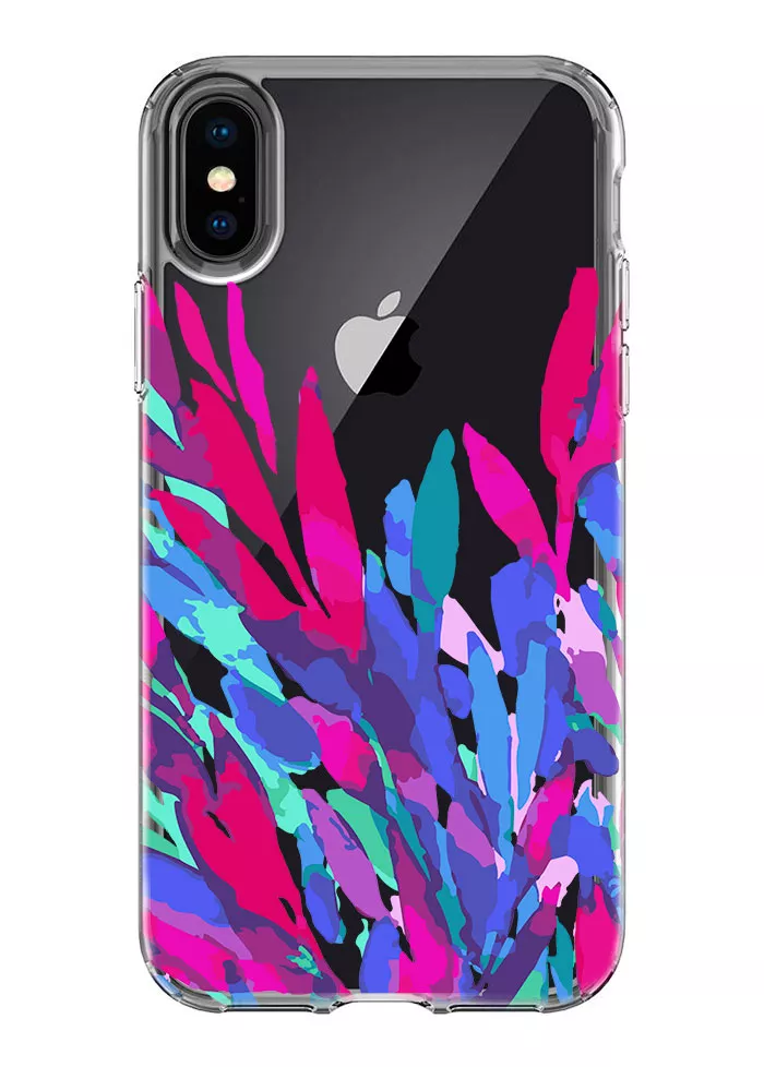 Силиконовый чехол для iPhone X с мазками красок на черном смартфоне