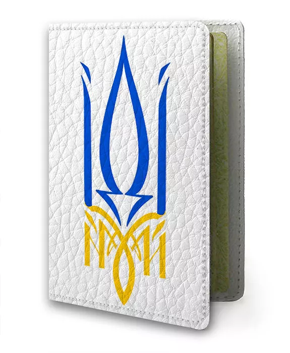 Кожаная обложка на паспорт с гербом Украины из фразы ІДІ НА Х*Й