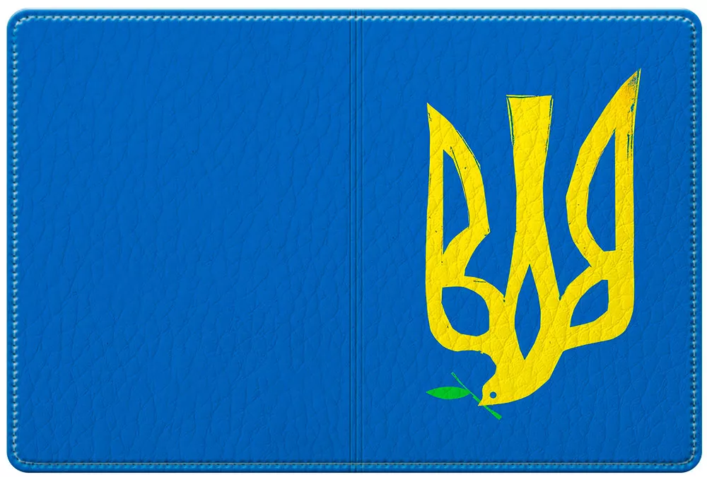 Кожаная обложка на паспорт с сильным и добрым гербом Украины в виде ласточки