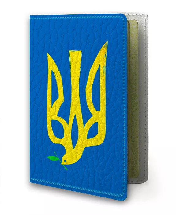 Кожаная обложка на паспорт с сильным и добрым гербом Украины в виде ласточки