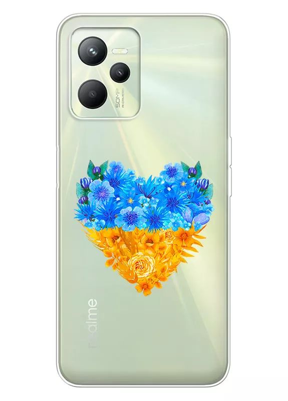 Патриотический чехол Realme C35 с рисунком сердца из цветов Украины