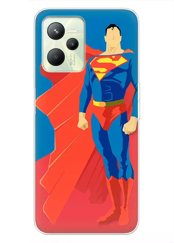 Realme C35 чехол - Супермен Superman Кларк Кент стоит смирно в полный рост вектор-арт
