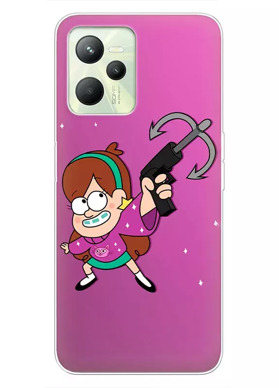Чехол для Риалми С35 из силикона - Gravity Falls Гравити Фолз Мейбл Пайнс целится из гарпуна 