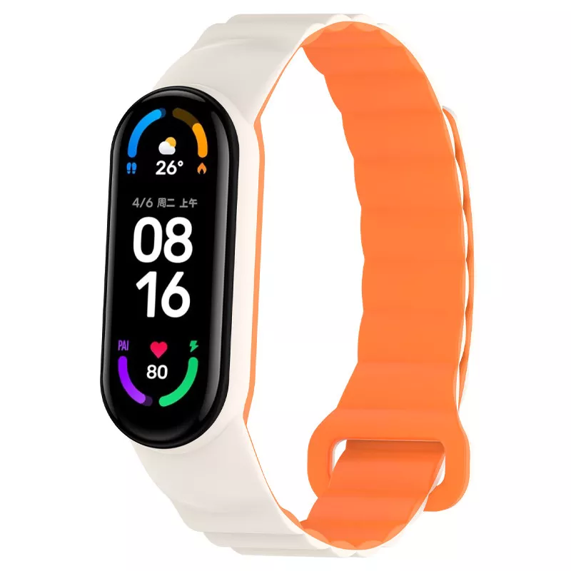Ремешок Dual-color Magnetic для Xiaomi Mi Band 6 , White / Orange