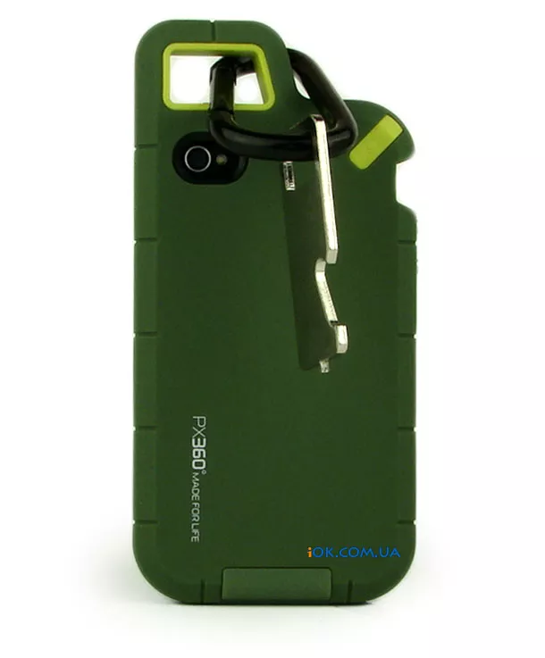 Чехол резиновый с карабином для iPhone 4/4S, зеленый