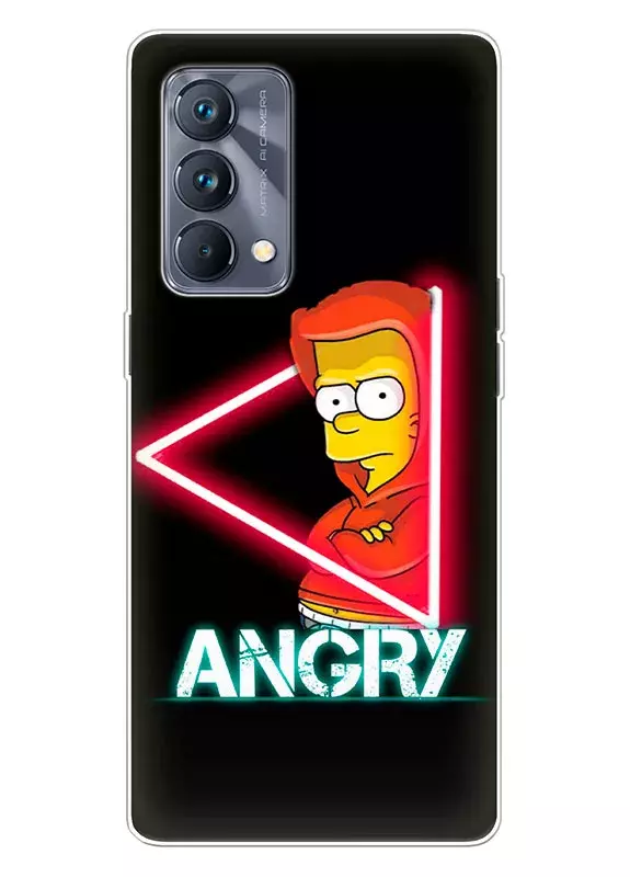 Бампер для Realme GT Master - Симпсоны ANGRY серьезный Барт Симпсон на черном фоне