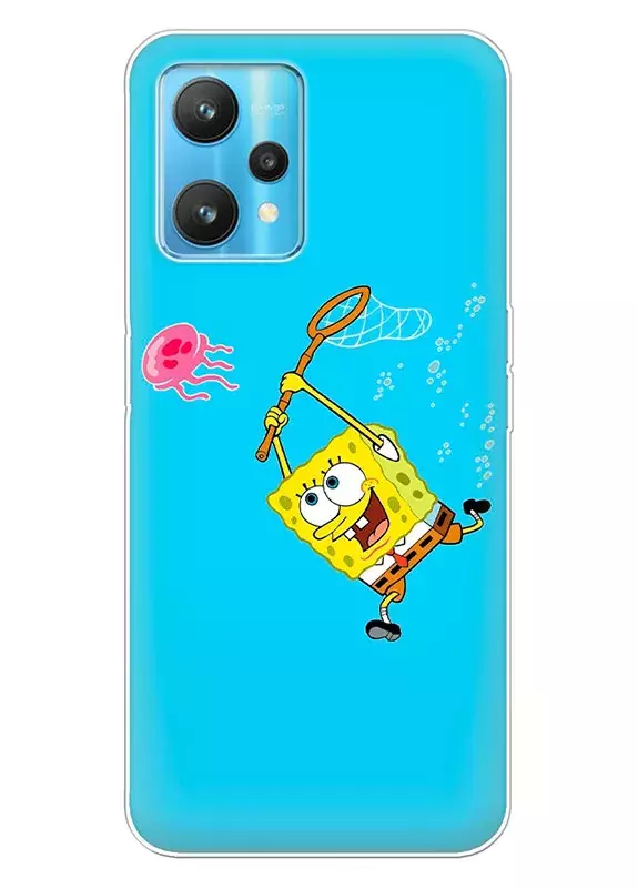 Realme 9 Pro Plus чехол SpongeBob SquarePants Губка Боб Квадратные Штаны - бежит в надежде словить медузу 