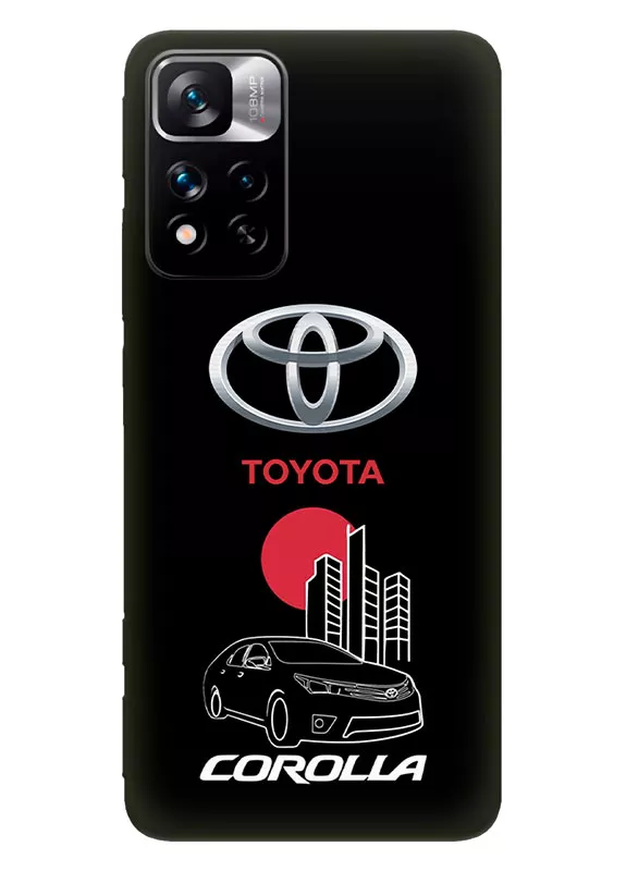 Чехол для Редми Нот 11 Про из силикона - Toyota Тойота логотип и автомобиль машина Corolla вектор-арт купе седан
