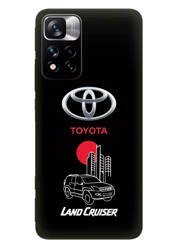 Чехол для Редми Нот 11 Про+ из силикона - Toyota Тойота логотип и автомобиль машина Land Cruiser вектор-арт кроссовер внедорожник
