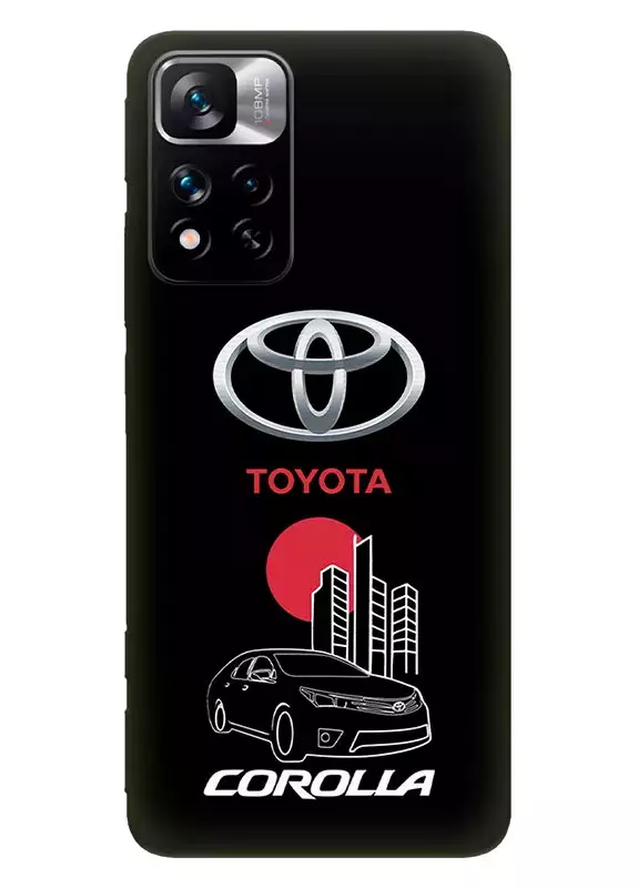 Чехол для Редми Нот 11 Про+ из силикона - Toyota Тойота логотип и автомобиль машина Corolla вектор-арт купе седан