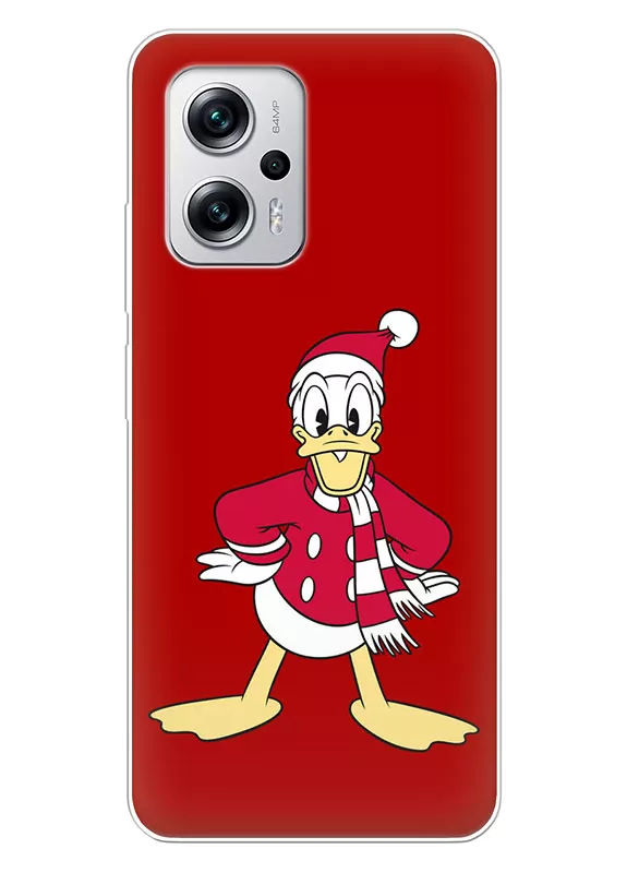 Чехол для Redmi Note 11T Pro - Новогодний Дональд Дак