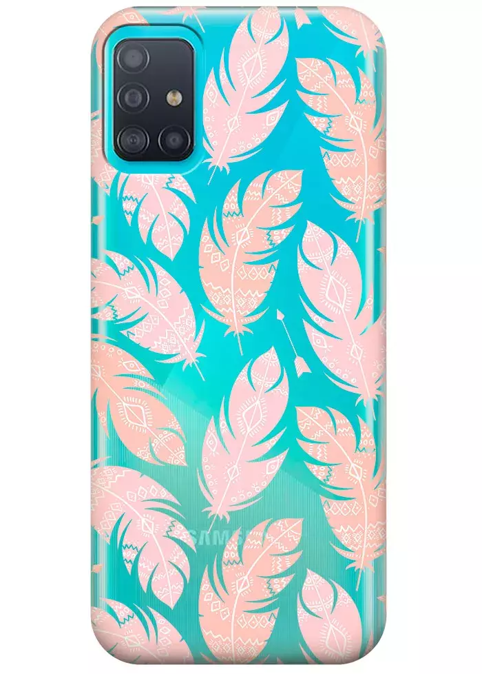 Прозрачный чехол для Galaxy A51 - Розовые перья