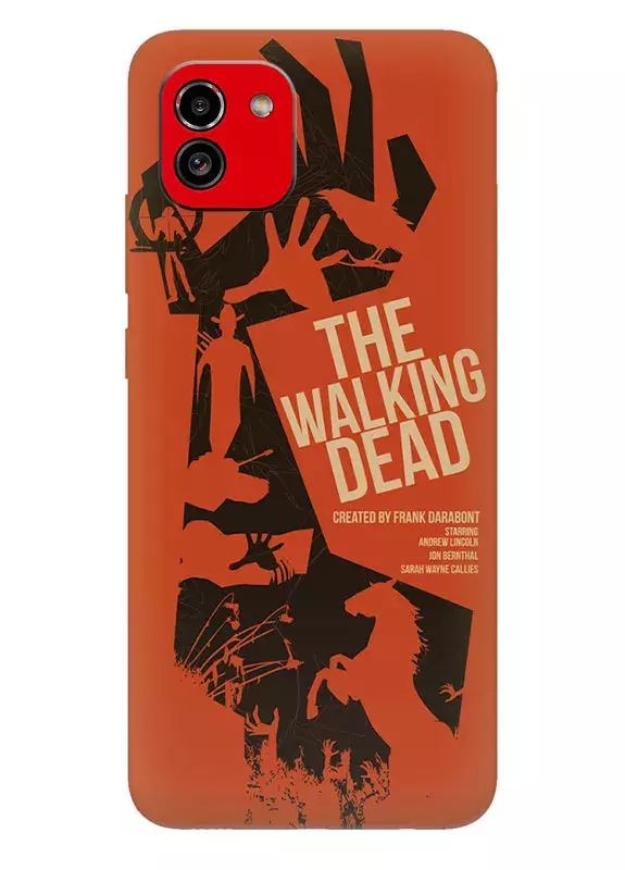 Чехол-накладка для Самсунг А03 из силикона - Ходячие мертвецы The Walking Dead постер с названием в векторном стиле оранжевый чехол