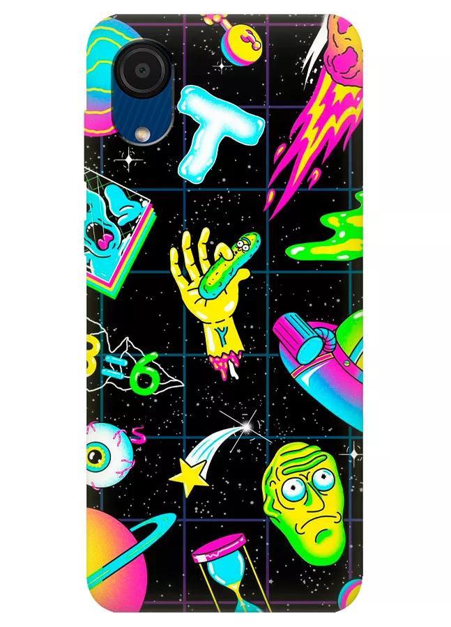Наладка для Самсунг А03 Кор из силикона - Rick and Morty Рик и Морти коллаж на фоне космоса