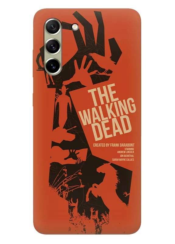 Чехол-накладка для Самсунг С21 ФЕ из силикона - Ходячие мертвецы The Walking Dead постер с названием в векторном стиле оранжевый чехол
