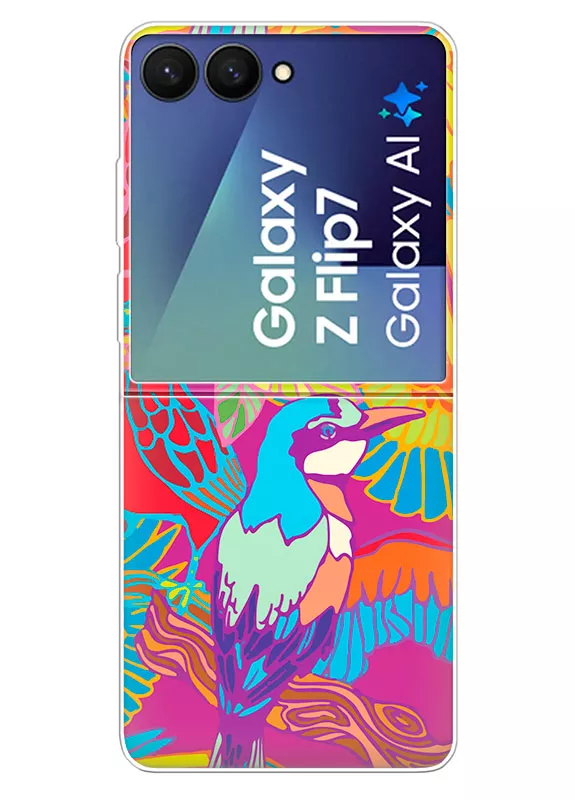Чехольчик для Samsung Galaxy Z Flip7 с красочным рисунком попугаев