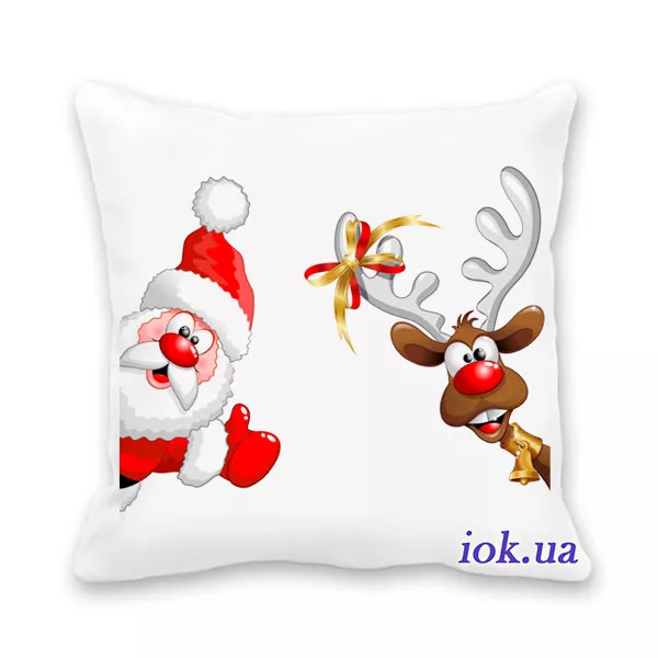 Подушка с картинкой - Санта и олень