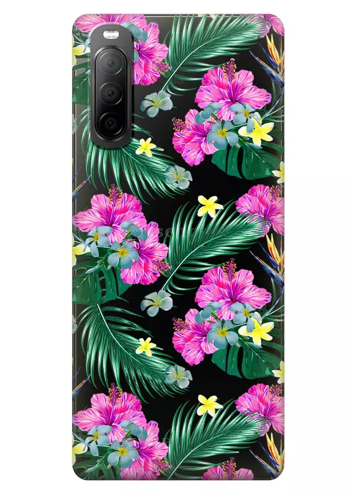 ППрозрачный чехол для Xperia 10 II - Тропические цветы