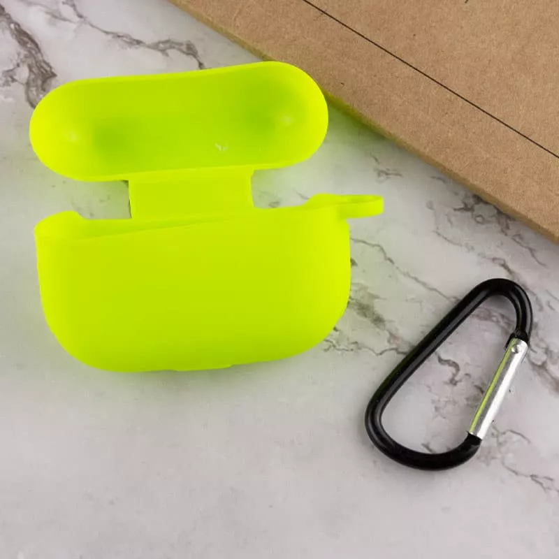 Силиконовый футляр New с карабином для наушников Airpods Pro, Салатовый / Neon green