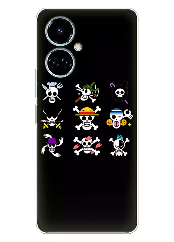 Tecno Camon 19 чехол - Ван-Пис One Piece логотипы пиратские черепов главных героев 