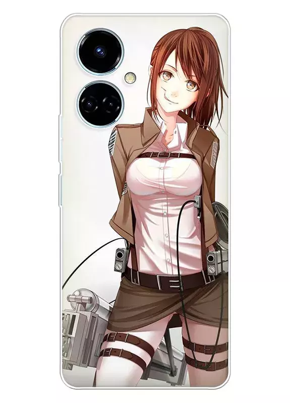 Tecno Camon 19 Pro чехол - Атака на титанов Attack on Titan Микаса Аккерман ухмыляется 