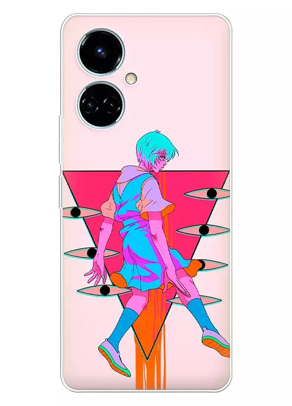 Чехол для Tecno Camon 19 Pro - Евангелион Evangelion Рей Аянами неоновый арт 