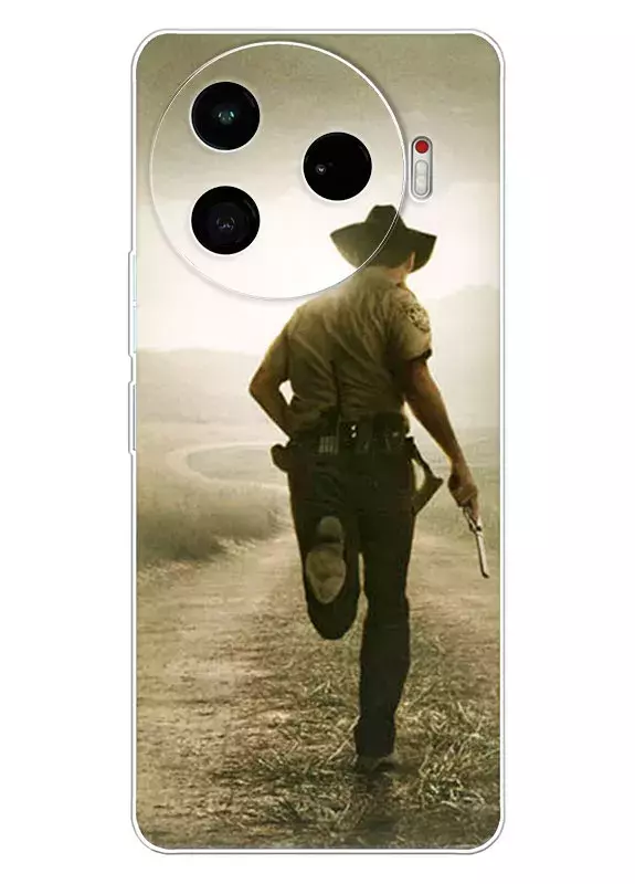 Чехол для Техно Камон 30 Про - Ходячие мертвецы The Walking Dead шериф убегающий с пистолетом от зомби
