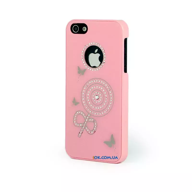 Розовый нежный чехол с цветочком из страз к iPhone 5