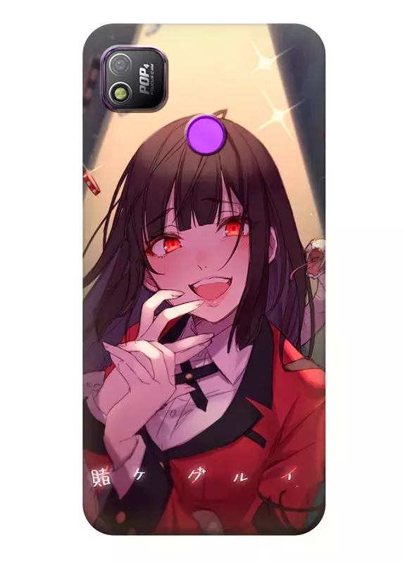 Tecno Pop 4 (BC2) чехол - Безумный азарт Маньяк азартных игр Какэгуруи Kakegurui Compulsive Gambler Юмэко Джабами удивленно смеется